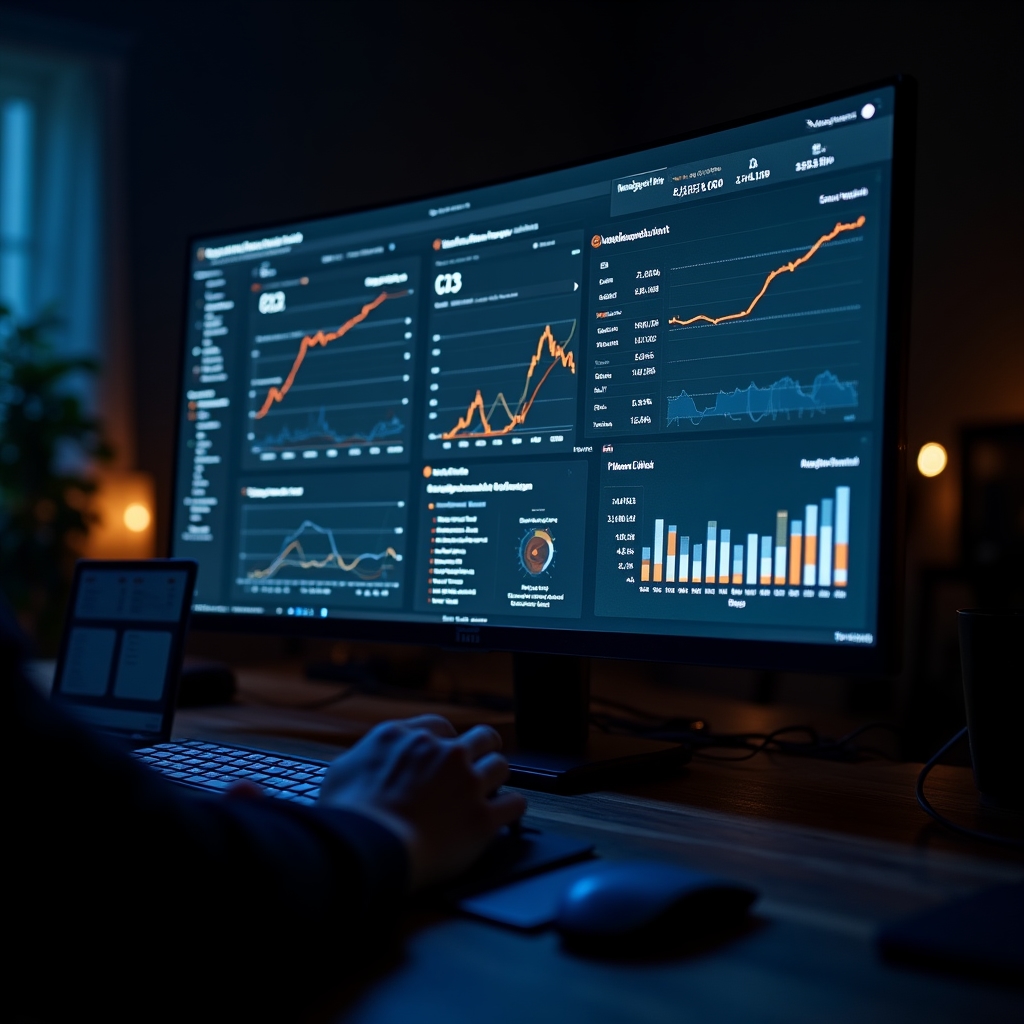 Аналитическая панель SEO с графиками трафика и позиций в поиске